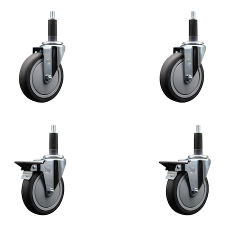 Service Caster 5'' Thermoplastic Rubber Wheel Swivel 1'' Expanding Stem Caster Set 2 Brakes, 4PK SCC-EX20S514-TPRB-2-PLB-2-1